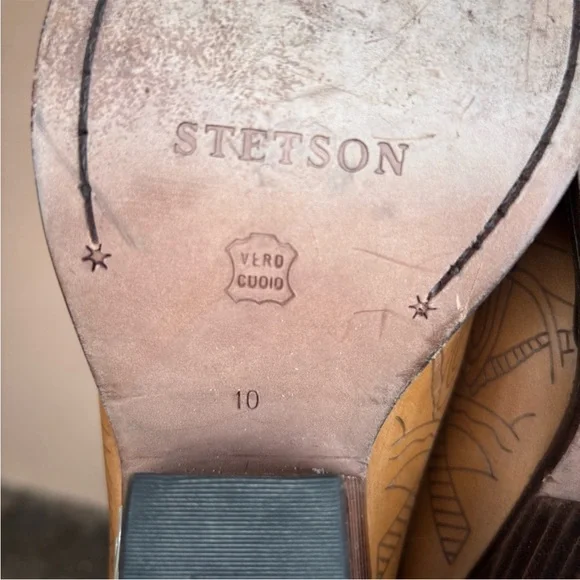 Stetson: Camel Embossed Leather Western Mule: Size 10 - Picture 9 of 9